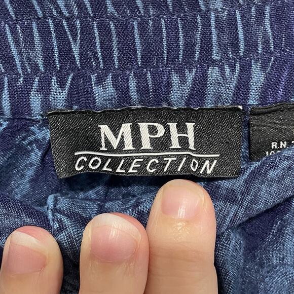 Retro MPH Collection Embroidered Midi Skirt Size Large Blue Button Front Slit - Picture 2 of 6